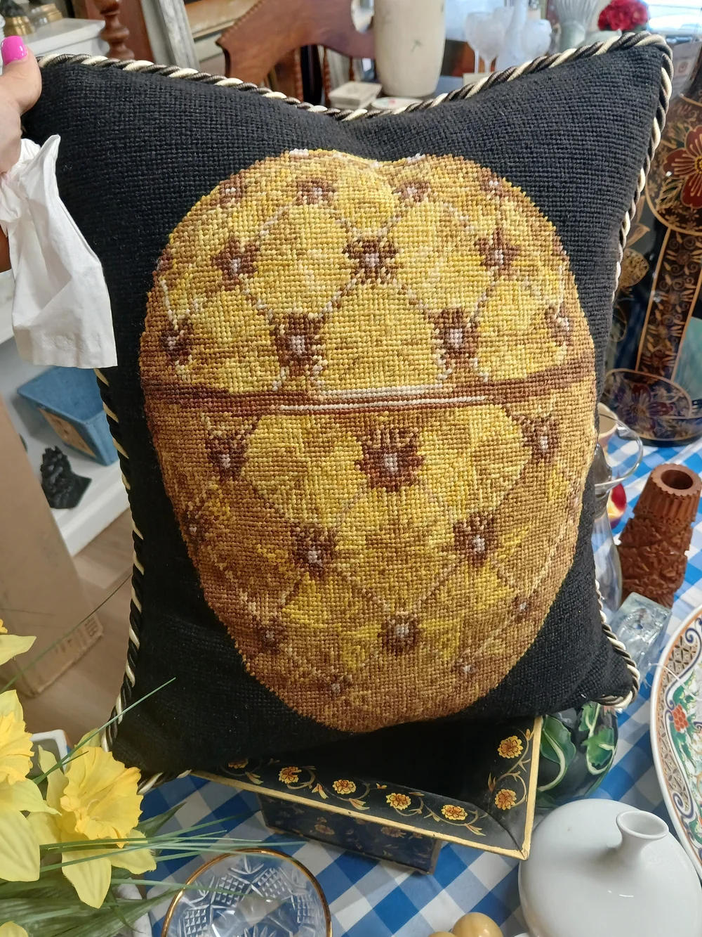 Needlepoint Accent Pillow With Faberge' Egg